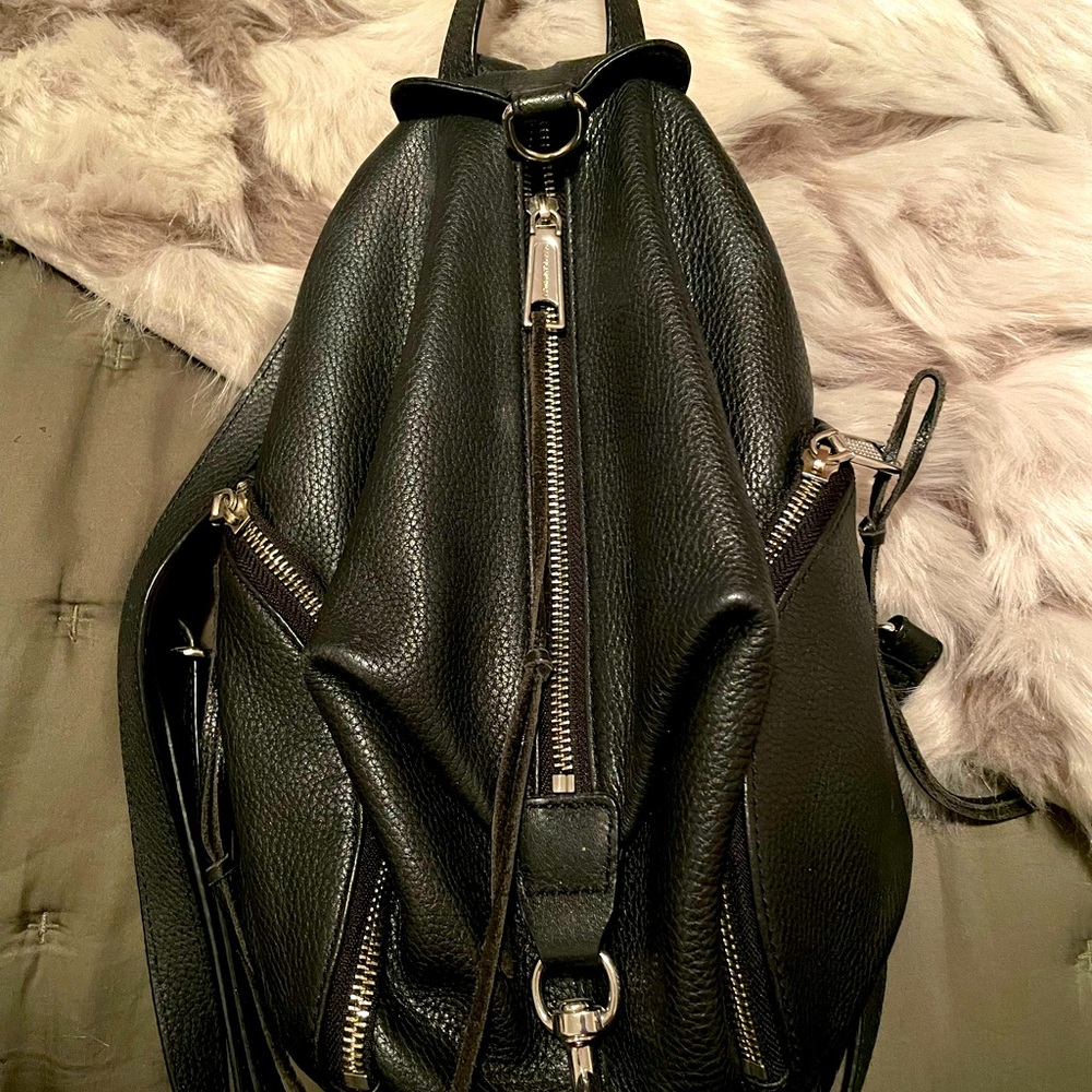 Rebecca Minkoff Julian Backpack - Black Pebbled Leather with Silver Hardware